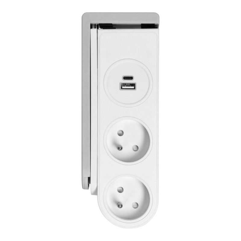 Predlžovacia šnúra 2-zás. - 1,4m + 2xUSB(C)-3,4A stolová-nábytková s pružinovým úchytom  OR-AE-13245/W/1,4M
